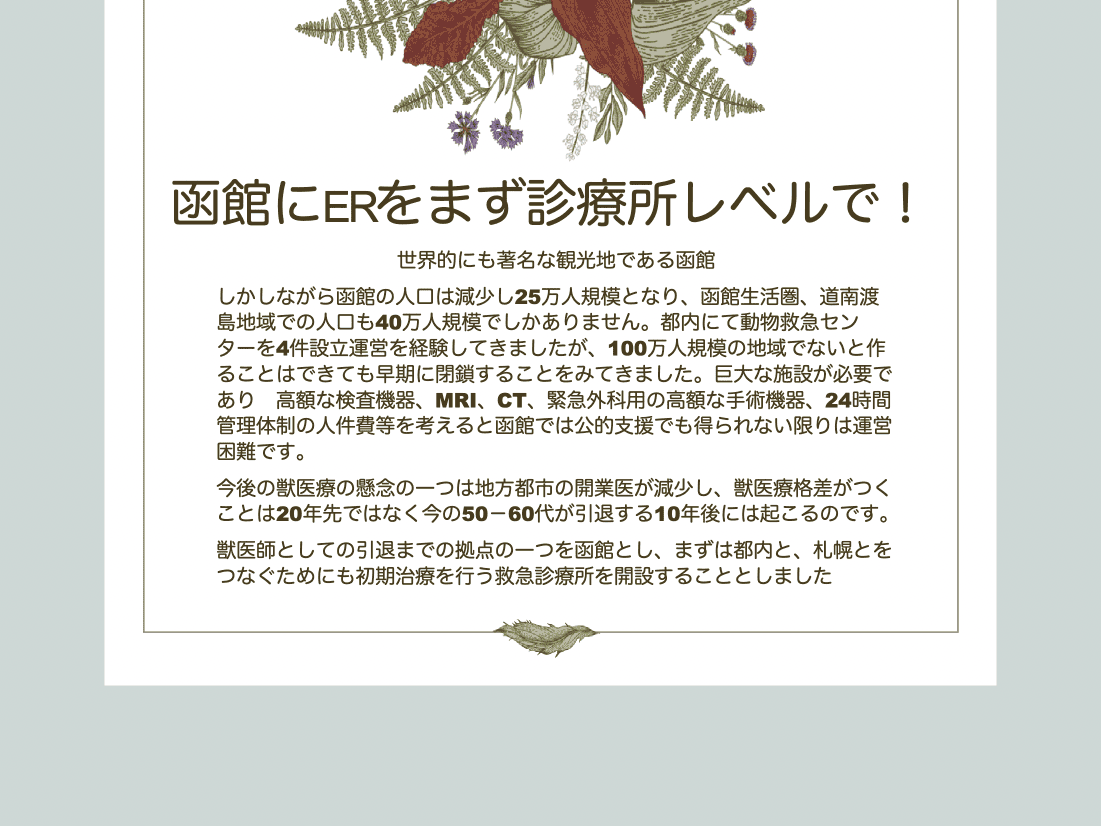 函館にERをまず診療所レベルで!